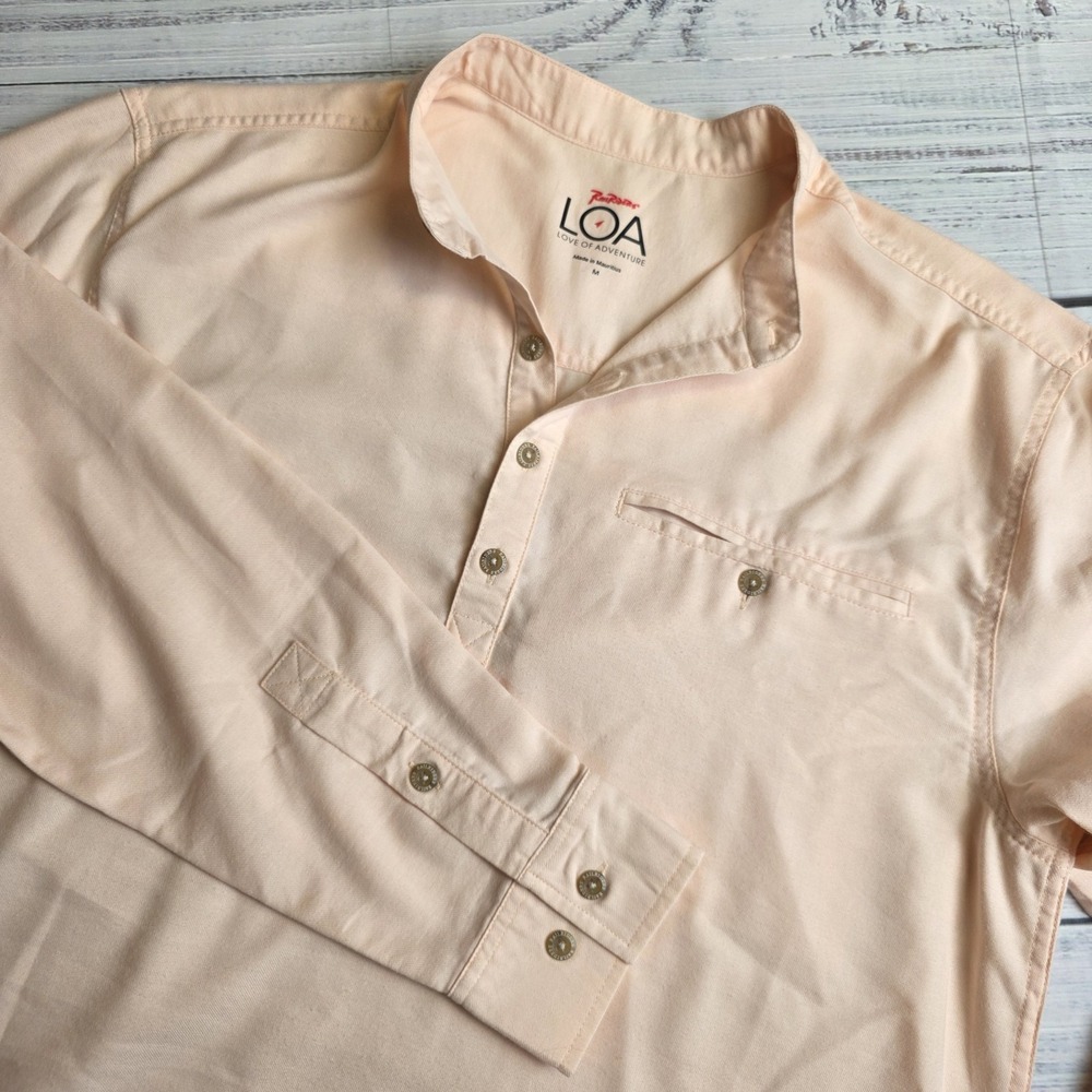 Rail Raiders LOA Mens Medium Band‎ Collar Long Sleeve Henley Shirt Peach Orange